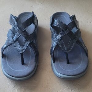 Size 5 B Orthofeet Orthopedic Black/Olive Soft Microfiber Clio Women Sandals